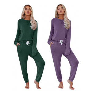 Hongbo Customised <strong>Thermal</strong> Front Logo Women's Winter Pajamas Soft &amp; Cozy Elegant O-Neck Long Sleeves Sleepwear - Product Image 3