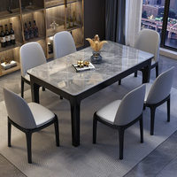 Ensemble Table à Manger et Chaises Scandinave de Luxe Moderne Rectangulaire en Marbre et Bois Massif 4 6 Places, Tables de Cuisine Meubles Design Style Ferme