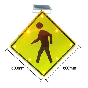 Señal de Advertencia Vial con Película Fluorescente Amarillo-Verde, Alimentada por Energía Solar, LED Intermitente, para Cruce Peatonal, Reduce el Tráfico, OEM ODM - Product Image 3