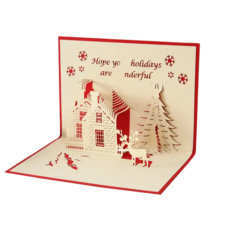 Tarjeta de felicitación tridimensional creativa de Navidad Tarjeta de felicitación hueca 3D bendición personalizada tarjeta pequeña hermoso castillo