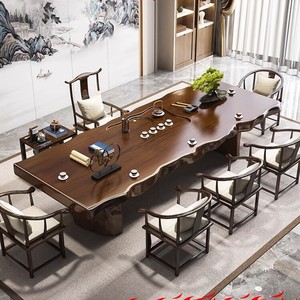 Table à thé multifonctionnelle en bois massif, style chinois, grand plateau, ensemble théière et chaises pour la maison, le bureau et le salon, utilisation en salle de thé Zen - Product Image 1