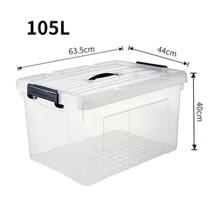 105L şeffaf plastik saklama kabı büyük ağır plastik kapaklı konteyner ve kolu mutfak saklama kutusu
