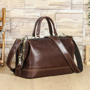 กระเป๋าหมอสไตล์วินเทจสำหรับผู้หญิง กระเป๋าถือขนาดใหญ่พร้อมโครงโลหะ หนังแท้คุณภาพสูง กระเป๋าสะพายข้างสำหรับผู้หญิง - Product Image 1