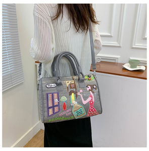 2025 New Yulan New Pu Leather Large Capacity Crocodile Pattern Ladies Handbag With Cartoon Pattern Boston Bag Women's Shoulder - Product Image 3