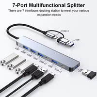 Répartiteur 2 en 1 USB A vers Type C Hub 7 ports USB 3.0 avec concentrateurs USB d'extension PD pour ordinateur portable