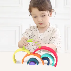 Trẻ Em Montessori Xây Dựng Khối Giáo Dục Đồ Chơi Khối Thiết Lập Sáng Tạo Cầu Vồng Stacker Đồ Chơi Bằng Gỗ Gỗ Cầu Vồng