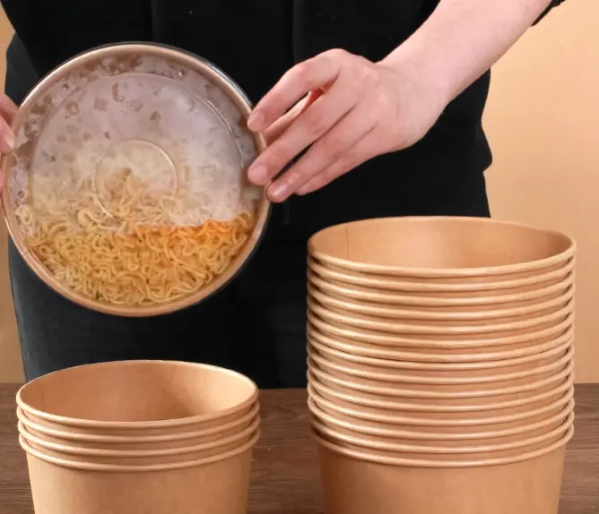 Customizable printing of disposable kraft paper bowls instant noodle paper bowls Recyclable