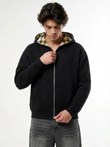 Felpa con Cappuccio Personalizzata OEM ODM 400 Gsm, Pesante, a Doppio Strato in Flanella a Quadri, Reversibile con Zip - Product Image 5