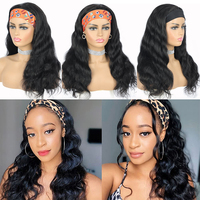 Perruques à bandeau sans colle en cheveux humains, perruques à bandeau en cheveux humains ondulés, perruques entièrement faites à la machine sans dentelle pour femmes noires