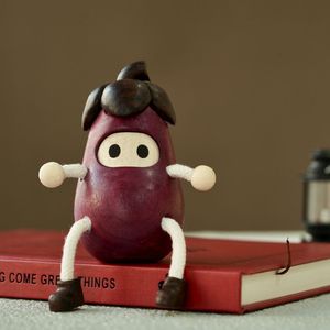 Wooden Eggplant <b>Man</b> Figurine Solid Wood Carving Home Office Desk Ornament Creative Gift Plant Shape Irregular - Product Image 1