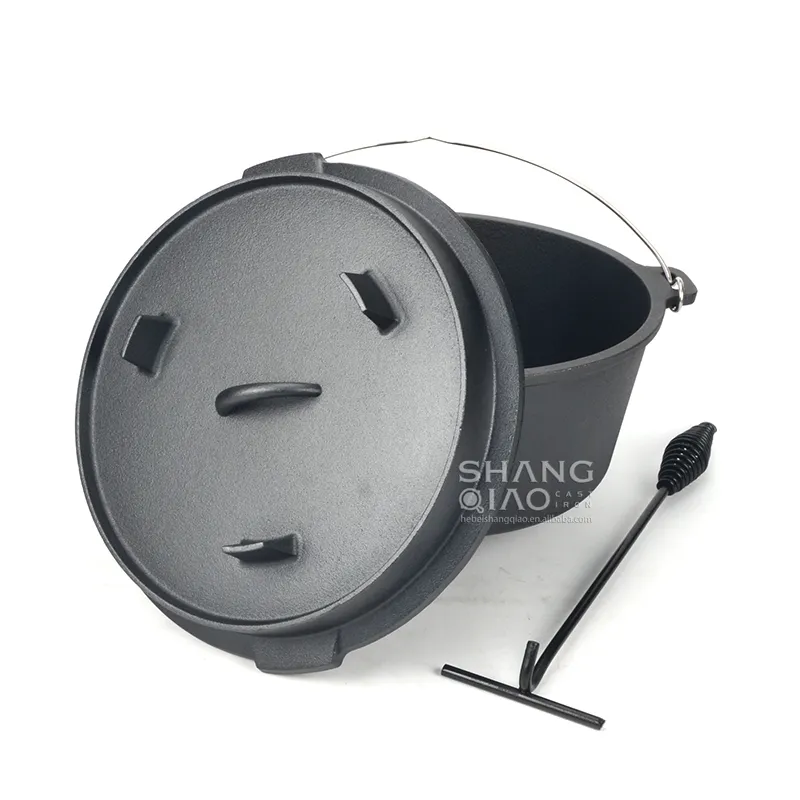 9 L Camping Vuur Pot Kampvuur Klaar Gebakken Nederlandse Oven Grill Pot Kookpot Bbq Gietijzeren Kampoven Met Deksel Lifter