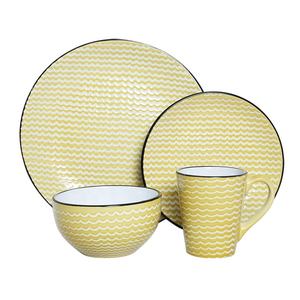 Happy Go 16 pièces <span class=keywords><strong>en</strong></span> céramique grès dîner ensemble sérigraphie coloré et noir jante Durable tasse Kit Offres Spéciales - Product Image 6