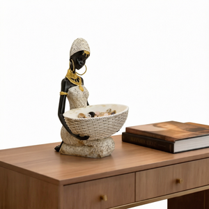 Resin African Woman Jewelry Bowl Hand <b>Painted</b> Figurine Tray Tribal <b>Table</b> Decor Key Holder Home Ornament - Product Image 1