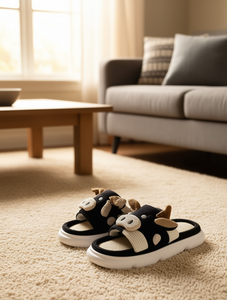 Pantuflas de Mujer con Diseño de Vaca de Dibujos Animados, Negras, de EVA Tejida, Punta Abierta, Acolchadas, Tallas 36-41, para Todas las Estaciones, para Usar en Casa - Product Image 2