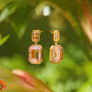 Fashion Drop <b>Earrings</b> <b>Gold</b> Plated 316L Stainless Steel Sustainable Resistant Crystal <b>Dangle</b> <b>Earrings</b> - Product Image 3