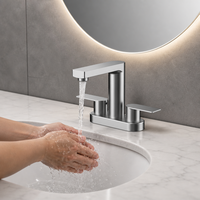 Robinet mélangeur de salle de bain à double poignée en acier inoxydable, finition nickel brossé, écologique, haute pression, économie d'eau