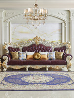 Canapé en cuir véritable de style européen, ensemble 1+2+3, design sculpté en bois massif, luxe pour salons de villas et grandes maisons, fabriqué en Chine