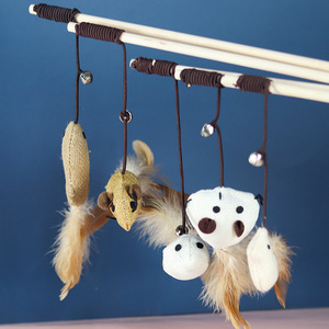 Sypet Wooden Stick <b>Cat</b> <b>Toy</b> With Feathers Mouse Bell Pet <b>Interactive</b> <b>Toy</b> For <b>Cats</b> Boredom Buster - Product Image 4