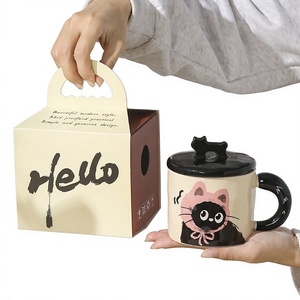 Taza de Cerámica con Tapa de Gato de Dibujos Animados, Taza de Café de Alta Calidad, Regalo para Niñas, Souvenir de Oficina, Cumpleaños, Graduación, Inauguración de Casa - Product Image 1