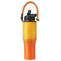 Bouteille isotherme classique en acier inoxydable de 30 oz à grande capacité, triple isolation sous vide, poignée en paracorde, étanche, maintien thermique 24h