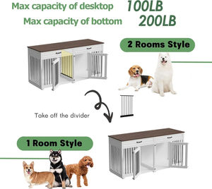 Caseta de perro grande de estilo mueble con diseño sólido, habitaciones dobles, casa de perro interior de hierro de madera con cajones, caja divisoria para perros - Product Image 2