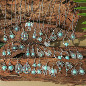 Bohemian Turquoise <b>Necklace</b> And Earring <b>Sets</b> For Women Alloy Tibetan <b>Silver</b> Party Jewelry <b>Sets</b> Flower Design 2024 - Product Image 1