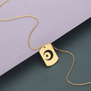 Quadrato in acciaio inossidabile Crescent Moon Star collana uomo donna spirituale islamico musulmano amuleto ciondolo gioielli religiosi turchi - Product Image 4