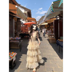 Robe longue de princesse Tea Break Escape pour femme, collection été 2025, style jardin, danse légère, loisirs, resort, amincissante, taille cintrée, col cœur - Product Image 3