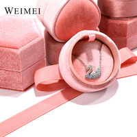 Boîte à bijoux de mariage haut de gamme créative WEIMEI, boîte à anneaux ronde en velours coréen, boîte à bijoux hexagonale en velours avec sac