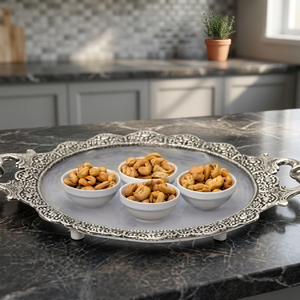 Silver <b>Serving</b> <b>Tray</b> Polished Metal Handle Residential Use - Product Image 6