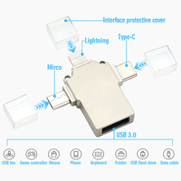 Adaptor Pengisi Daya Cepat 3 in 1 Micro USB 3.0 Tipe C, Flash Drive USB, Konektor OTG Lightning untuk Transfer Data Cepat
