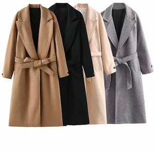 Abrigo de Lana Premium para Mujer, Elegante, Único, Unisex, de Color Sólido, con Cinturón, a la Moda - Product Image 1