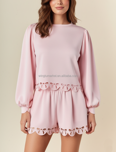 ชุดเซ็ตกระโปรงสองชิ้นสีชมพูสไตล์ Coquette สำหรับผู้หญิง เสื้อสเวตเชิ้ต<span class=keywords><strong>ครึ่ง</strong></span>ซิปแต่งลูกไม้สุดน่ารัก พร้อมกระโปรงสั้นสไตล์ Preppy - Product Image 6