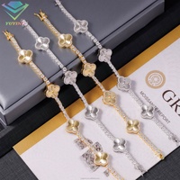 Pulsera de Tenis con Trébol de Cuatro Hojas, Joyería Hip Hop, 3mm, Plata S925, Chapado en Oro, con Incrustaciones de Moissanita