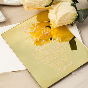 Invitations de mariage carrées personnalisées et imprimées Carte miroir dorée en verre acrylique pour invitation de mariage - Product Image 2
