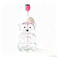 Bouteille en verre Ours avec couvercle et paille – Mignonne bouteille en verre Ours pour café, jus, thé, smoothies et eau infusée
