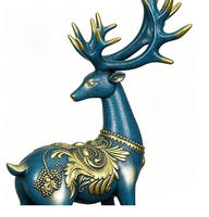 Estatua de Pareja de Ciervos de FRP con Acabado Azul Dorado, Escultura de Alce de Resina, Decoración para Hogar, Villa o Jardín, Adorno Animal