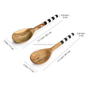 À la mode 2025 nouveau Design luxe petit plaqué or longue poignée écologique cuillère en bois pour servir la cuisson quantité en vrac inde - Product Image 1