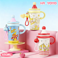 HECION Mini Gourde Adorable en Acier Inoxydable pour Femmes, Bouteille d'Eau Portable avec Paille pour Étudiants et Enfants, 650ML