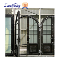 Puerta Francesa Arqueada de Aluminio con Rejilla de Acero, Doble Acristalamiento, Certificación NOA de Miami Dade, Fabricante, Tamaño Personalizado, Villa