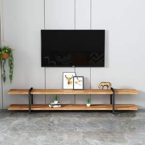 Meuble TV en bois massif, style nordique moderne minimaliste, extensible avec étagère de rangement pour petit appartement - Product Image 1