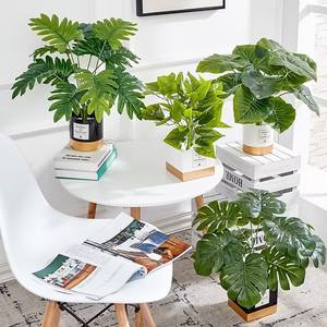 Vente en gros de petites fleurs artificielles vertes de bureau fraîches simulées, ornements de plantes en plastique pour bureau en pot - Product Image 1