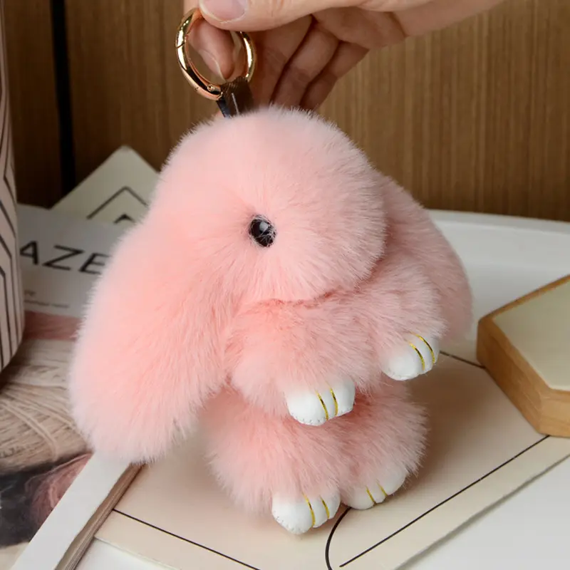 Yüksek kalite peluş tavşan kolye anahtarlık 15cm Bunny bebek yumuşak sevimli Faux kürk anahtarlıklar Pom Pom Bunny kabarık anahtarlık