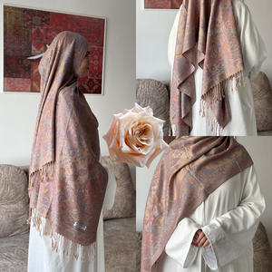 Chales de Pashmina de anacardo personalizados Jacquard con borlas Bufandas musulmanas de Cachemira Hijab Pashmina Chales para mujeres - Product Image 2