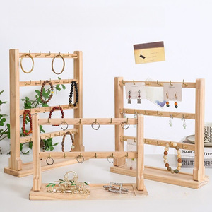 Wooden Jewelry Display Rack 38Cm X 29.5Cm X 8.5Cm 3 Tier <b>Desktop</b> Organizer For Earrings Bracelets Keychains - Product Image 3