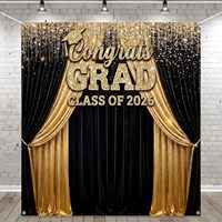 Décor de fond de scène de remise de diplôme 2026, grand format noir et or, « Félicitations diplômé », décorations de fête, accessoires de photomaton, bannière personnalisable