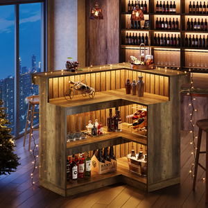 Mobile Bar ad Angolo a L, 4 Ripiani Autoportante con Portabicchieri e Spazio di Archiviazione, Stazione Cocktail Compatta per Soggiorno - Product Image 5