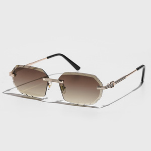2164 UV400 Beige & Orange Gradient Rectangular Unisex Retro Frameless High Quality <b>Sunglasses</b> 2026 - Product Image 4