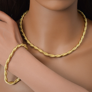 Bulk Wholesale Copper 18K Gold Plated Classic Anniversary Spiral Elongated Smooth Refined <b>Matching</b> Necklace Set <b>Bracelets</b> for - Product Image 2