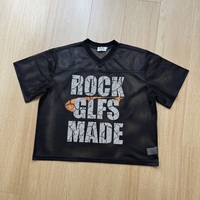 T-shirt court col en V streetwear 260g en maille ajourée coupe ample imprimé à manches courtes pour homme – Vente en gros